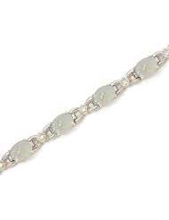 14K White Gold Oval Opal and Diamond Bracelet
