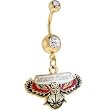 Nba Atlanta Hawks Double Crystalline Gem Gold Belly Ring