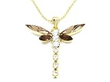 Beautiful Large Amber and Ice Crystal Dragonfly Charm Necklace Gold Tone Tail Moves