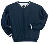 NEW Sport-Tek - V-Neck Wind Shirt with Stripe Trim Dark Navy/Whit-5XL