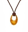 Necklace - N432 - Murano Glass Style - Open Oval Shape ~ Brown, Copper and Gold hung on Triple Strand Twisted Brown Satin / Silk Cord + 2" Extension Chain (17") - Reversible Pendant