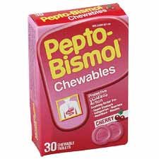 Acme United Corporation Products - Pepto Bismol Tablet Refills, 30/BX - Sold as 1 BX - Pepto-Bismol offers five-symptom relief: nausea, heartburn, indigestion, upset stomach, and diarrhea. Chewable tablets are cherry-flavored and individually wrapped.