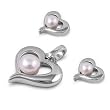 Sterling Silver Pendant/Earring Set - Heart with Pink Pearl - Pendant:17mm, Earrings:10mm