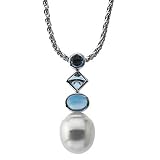14K White or Yellow Gold Paspaley South Sea Cultured Pearl and Blue Topaz Pendant