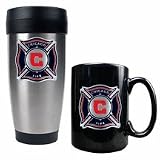 Chicago Fire Stainless Steel Travel Tumbler and Black Ceramic Mug Set