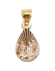 14k Yellow and Rose Gold, Baptism Christening Medal Pendant Charm Teardrop 9mm Wide