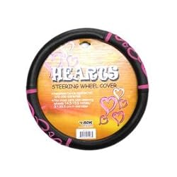 Simulated Leather Wheel Cover with Embossed Logo - Pink Hearts