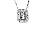18K White Gold Emerald-Shaped Pendant, Enhanced With Baguette Cut and Pave Set Diamonds, Set on a 16 Open Link Necklace