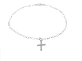 Italian Sterling Silver Religious Themed Link Anklet, Cross