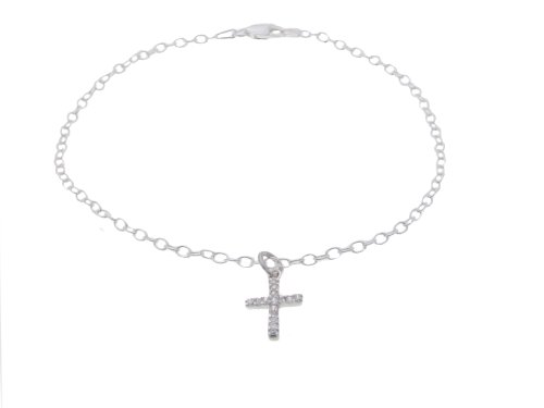 Italian Sterling Silver Religious Themed Link Anklet, Cross
