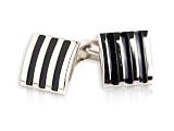 Distinctive 3-Stripe Black Silver Square Cufflinks with Presentation Box