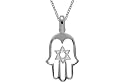 14K White Gold "Hand of God" or "Hamsa" Pendant, Enhanced with a "Star of David" Pave Set Diamonds, Sliding on a 16" Cable-Chain Necklace.