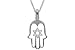 14K White Gold Hand of God or Hamsa Pendant, Enhanced with a Star of David Pave Set Diamonds, Sliding on a 16 Cable-Chain Necklace.