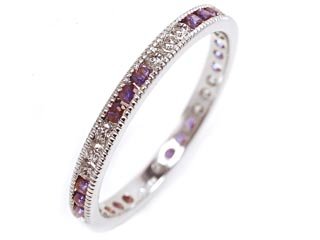 18k White Gold Diamond & Natural Sapphire Ring with Fine Millgrain Size 6 Ct.tw 0.75