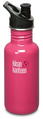 Klean Kanteen 18 oz Stainless Steel Water Bottle (Sports Cap 3.0 in Black) - Pink Anemone