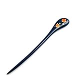 Crystalmood Handmade Painted Boxwood Floral Carved Hair Stick Blue M 6.5 inches