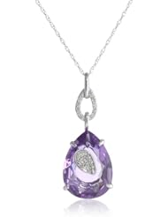 10k White Gold Teardrop Amethyst Diamond Pendant Necklace (0.09 cttw, I-J Color, I2-I3 Clarity), 18"