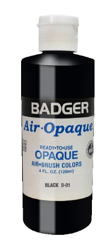 Badger Air-Brush Company Air-Opaque Airbrush Ready Water Based Acrylic Paint, Black, 4-Ounce