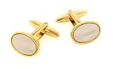 Gold plated oval cufflinks with Mother of Pearl with presentation box