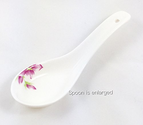 Chinese Porcelain Soup Spoons with Pink Floral Design - Set of 4