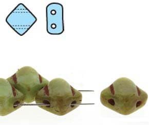 Czech Silky Beads Glass 2-hole Diamond-shape Beads 6mm - Light Green Turquoise Picasso (40)