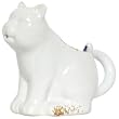 Stoneware Pottery Distressed White Sitting Cat Creamer 5"L 3.55"H, 8oz Set of 2