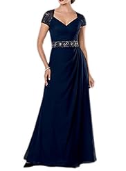 V-neck Floor Length Short Sleeves Chiffon Evening Dress/Mother-of-the-Bride Dress 