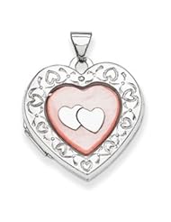 Genuine IceCarats Designer Jewelry Gift Sterling Silver Pink Mother Of Pearl 21Mm Double Heart Locket