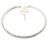 Thin Clear Swarovski Crystal Choker Necklace (Silver Plated)
