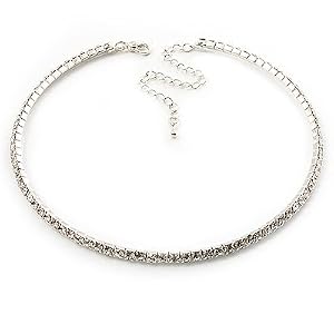 Thin Clear Swarovski Crystal Choker Necklace (Silver Plated)