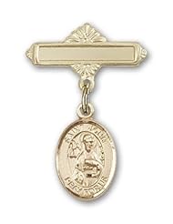 14K Gold Baby Badge with St. John the Apostle Charm and Polished Badge Pin