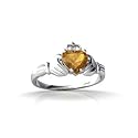 14K White Gold Genuine Heart Citrine and Diamond Celtic Claddagh Ring