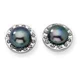 14k White Gold Diamond Fascination Black Pearl Post Earrings - DF202