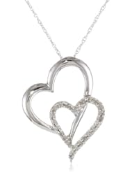 10k White Gold Double Heart Diamond Pendant Necklace (1/10 cttw, I-J Color, I2-I3 Clarity), 18"