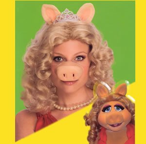 Miss Piggy Wig With Ears, Tiara and Nose