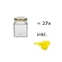 27 kleine Marmeladengl�ser f�r 106ml / f�r Konfit�re, Gew�rze, Salze, �le - inkl. einem gelben Einf�lltrichter