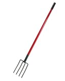 Bully Tools 92372 6-3/4-Inch Wide 4 Tine Spading Fork with D-Grip Fiberglass Long Handle
