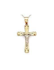 14kt Two Tone Gold Large Crucifix Cross Pendant - Chain Included