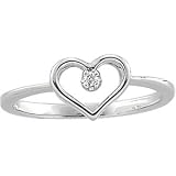 14k White Gold Round Diamond Heart Ring