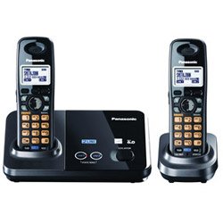 Panasonic KX-TG9322T 2-Line DECT 6.0 Cordless Phone, Metallic Black, 2 Handsets