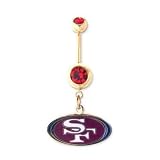 San Francisco 49ers 316L Stainless Steel Belly Ring with Cubic Zirconia - Gold Plated - 14G - 5/8 Inch Bar Length - Sold Individually