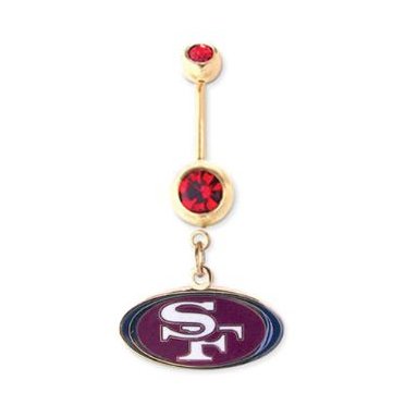 San Francisco 49ers 316L Stainless Steel Belly Ring with Cubic Zirconia - Gold Plated - 14G - 5/8 Inch Bar Length - Sold Individually