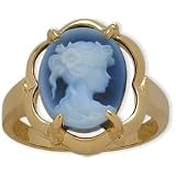 14 Karat Yellow Gold Blue Agate Cameo Ring