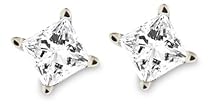 Platinum, Princess-Cut, Diamond 4-Prong Stud Earrings (3/4 cttw, G-H Color, VS2 Clarity)