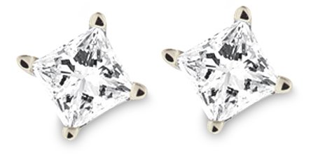 Platinum, Princess-Cut, Diamond 4-Prong Stud Earrings (3/4 cttw, G-H Color, VS2 Clarity)