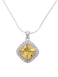 Sterling Silver Pink CZ Necklace with CZ Lined Accents and 18 inch Snake Chain, Yellow