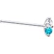18 Gauge Straight Fishtail 3/4 - 14K White Gold Mint Green 1.5mm CZ Marquise Nose Ring
