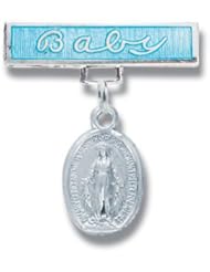 Sterling Silver Christening Baptism Baby Infant Pins Godchild Religious Mary Angel Boy Blue