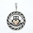 Round Claddagh Pendant with FRIENDSHIP LOVE AND LOYALTY Inscription in Sterling Silver and 14 Kt Gold, #8490