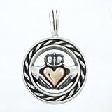Round Claddagh Pendant with FRIENDSHIP LOVE AND LOYALTY Inscription in Sterling Silver and 14 Kt Gold, #8490